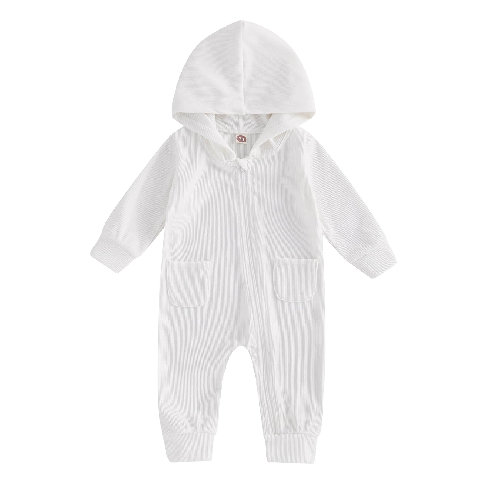 Ynibbim Baby Hooded Romper Newborn Boy Girl Jumpsuit Fall Winter Clothes Infant One Piece Outfit Solid Color