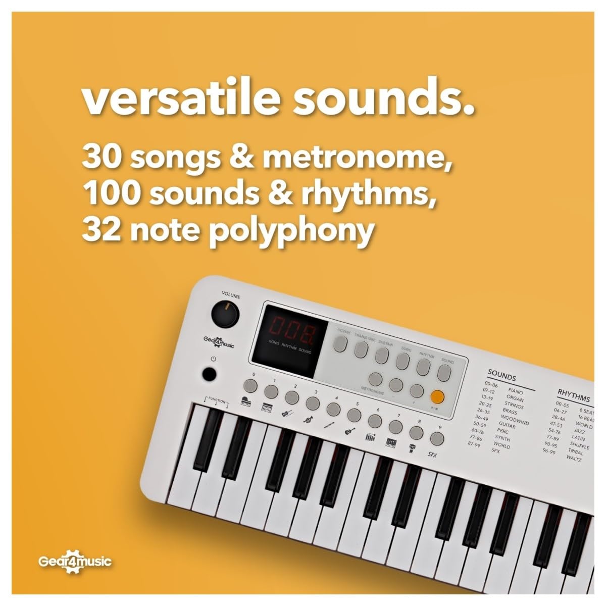 VISIONKEY-1 Mini Teclado Digital 37 Teclas para Niños y Principiantes | Piano Eléctrico de Mini Teclas en 3 Octavas, 100 Sonidos y Ritmos, Salida de Auriculares, USB-C o Pilas, Blanco