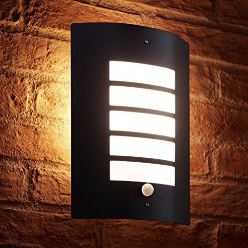 Auraglow Energy Saving Motion Activated PIR Sensor Outdoor Security Wall Light - Black Matte Finish - Cool White