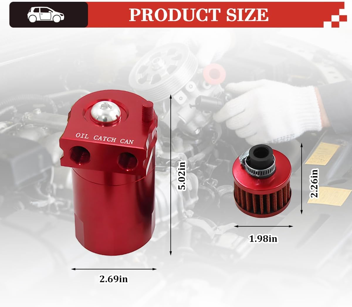Car Baffled Oil Catch Can Kit, 300ml Vehicle Oil Separator Catch Can with Breather Filter Fuel Hose, Automotive Fuel Reservoir Tank, Universal for SUV Automobile Truck (Red)