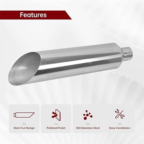 Miniatura 5 de Toma de escape diésel de acero inoxidable pulido de 4 pulgadas, salida de 8 pulgadas, con corte inglete, diésel (pila de fumadores de 4 pulgadas,