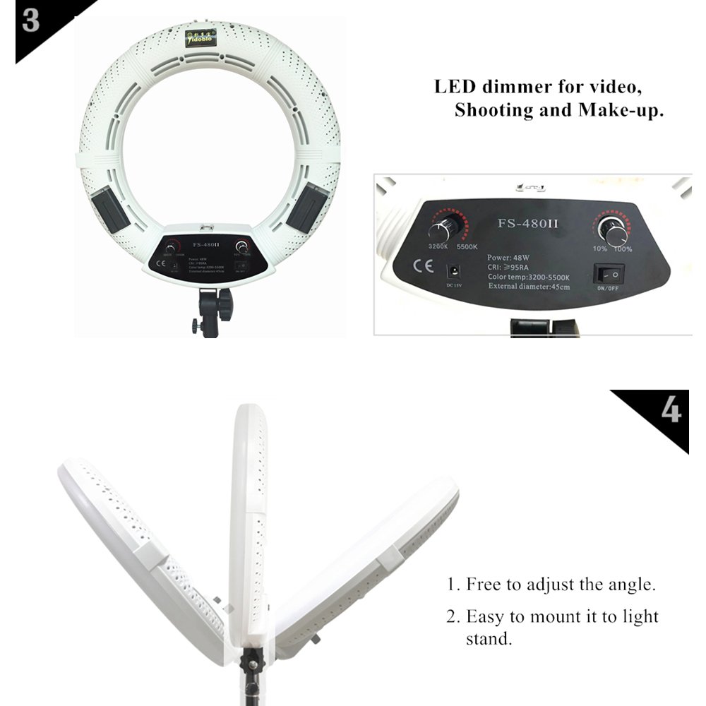 18 "Anneau de lumière LED bi-Couleur dimmable Studio Photo vidéo Film Selfie Youtube Photographie éclairage Ensemble avec Support de téléphone/Appareil Photo, Support, Sac de Voyage