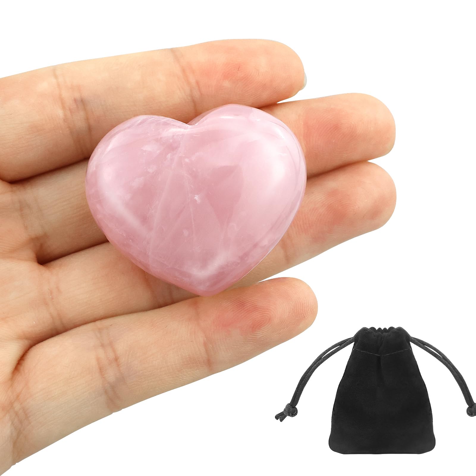 Ciondolo a forma di cuore in quarzo rosa soffiato da 40 mm, pietra preziosa, ciondolo in quarzo rosa da 48x40x10 mm, ciondolo a forma di cuore in pietra, cuore in pietra rosa