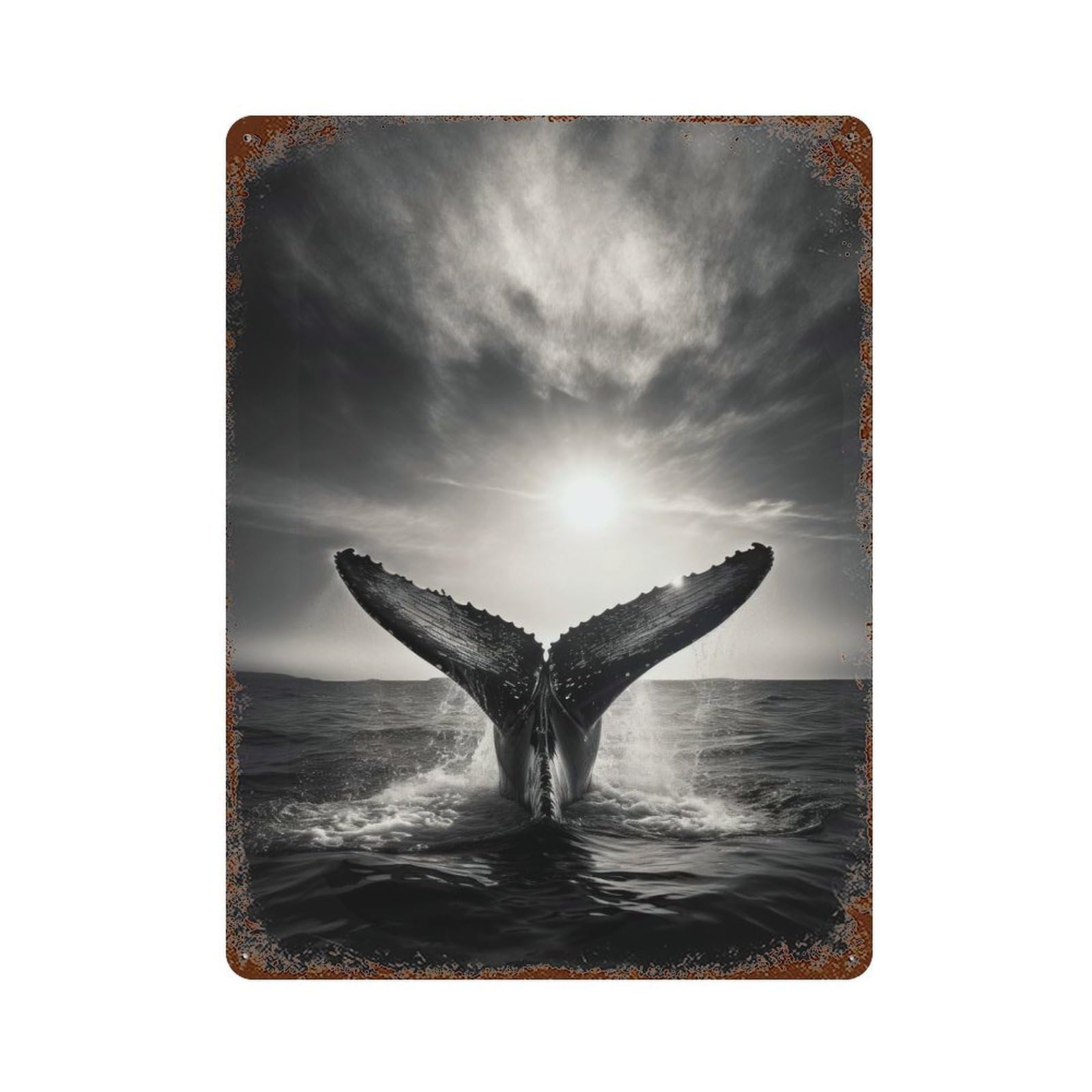Garage Style Breaching Whale Rust Effect Tin Sign 15.7"x11.8", Farmhouse Wall Decor for Bar And Workshop