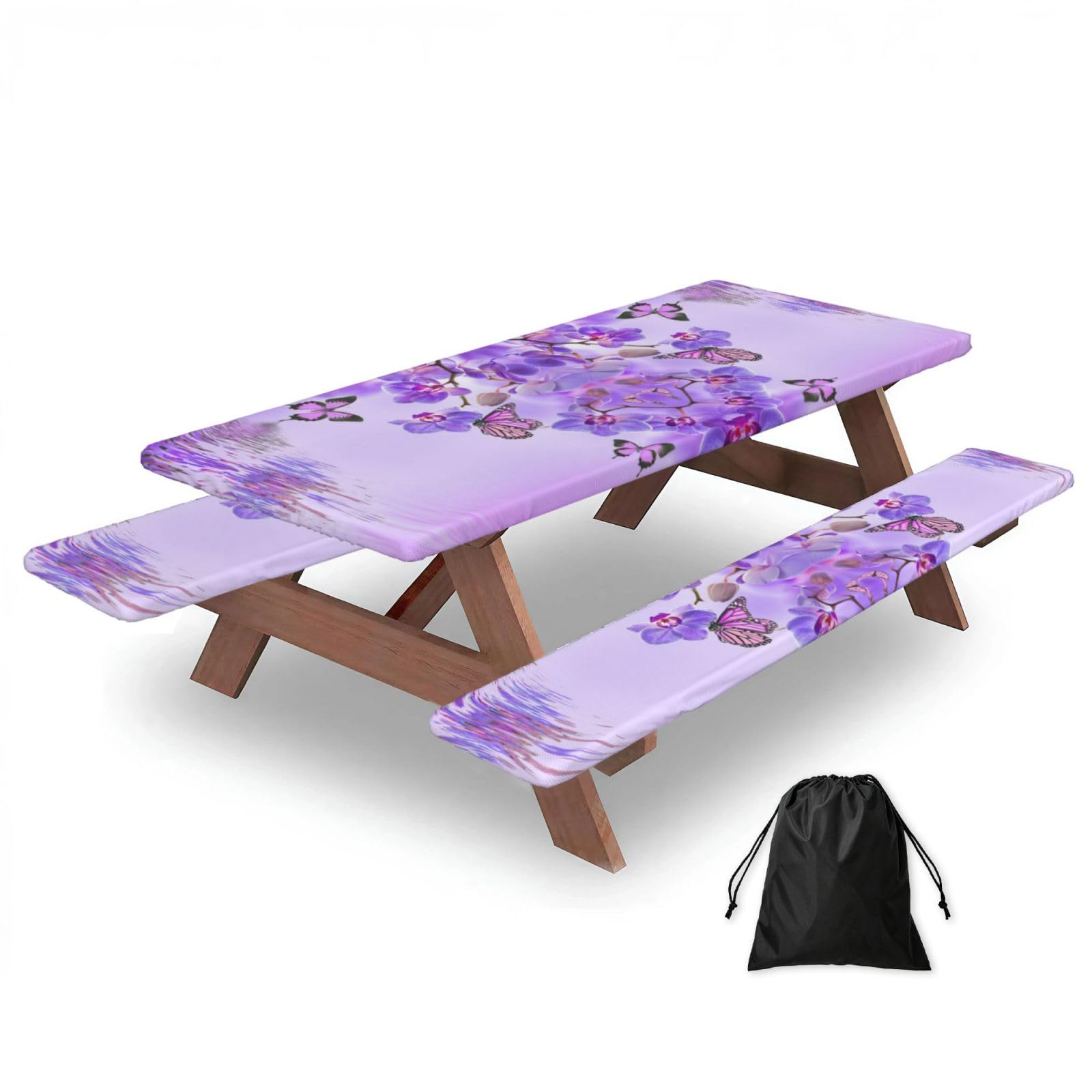 Purple Butterfly Print 3 Pack Wipeable Picnic Bench Cover And Table Cover Lightweight Table Cloth For Camping Outdoor