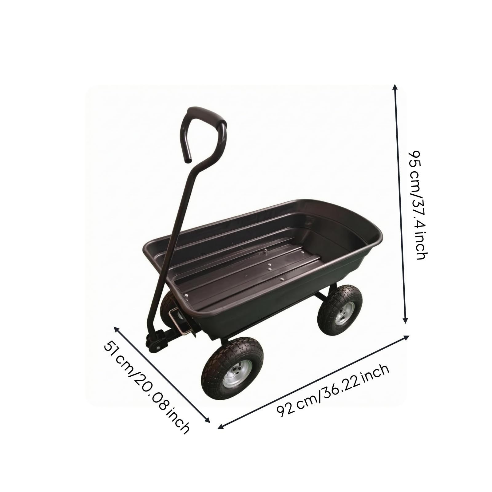 Carrello da Giardino a 4 Ruote Perni Delle Ruote Metallici Carrello con Vasca Aperta Resistente per Cortile, Tc1002-1