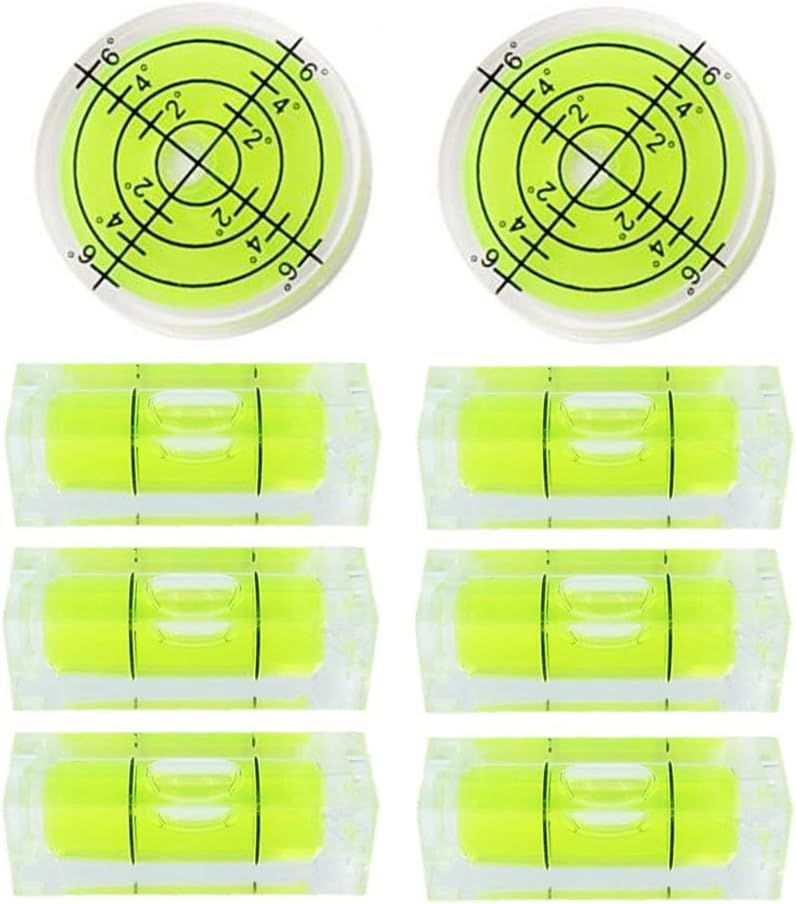 8Pcs Small Bubble Spirit Level Mini Square Levels Measuring Tools for Balancing Frame, Mural, Picture Hanging, Turntable, Tripod, Camera, Phonograph, 10x10x29mm, 32x7mm (Set A)