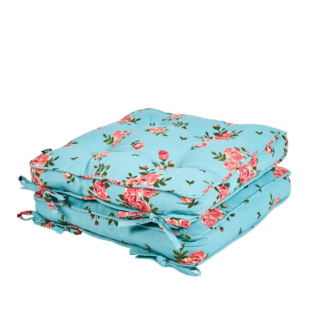 Garden Chair Cushion Seat Pads Dining Cushions (Set of 2, Blue Floral)