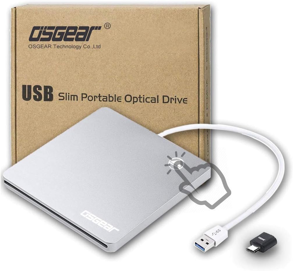 OSGEAR USB 3.0 Type C Slim Slot in Loading External 8X DVDRW DVD CD RW ROM Drive Burner Writer Reader for Apple Mac Acer Asus Dell HP Lenovo Windows PC Box Laptop Desktop Portable Support Touch Eject