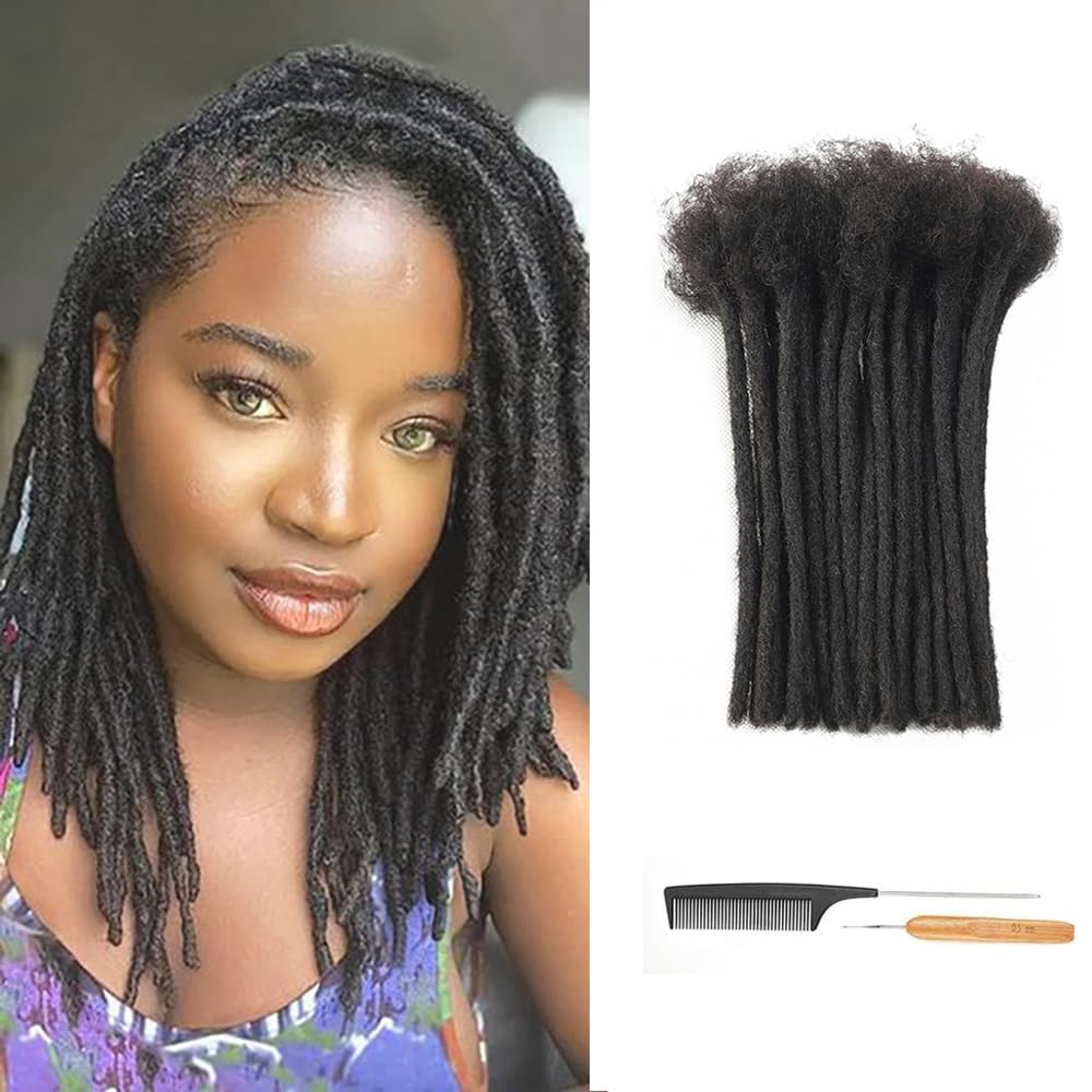 MXIRE 0.6cm Thickness 8 Inch Dreadlock Extensions Human Hair 60 Strands 100% Real Human Hair for Man/Women/Kids Full Handmade Permanent Loc Extensions Bundles Can Be Bleached Dyed Curled Twisted
