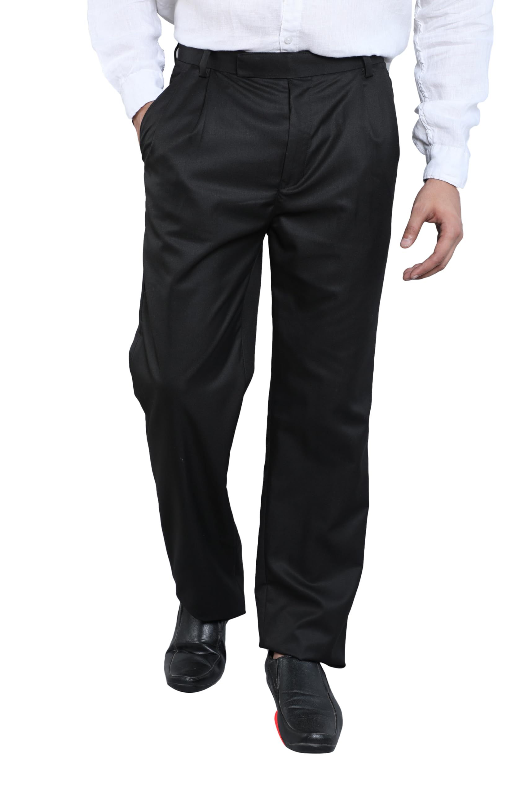 Rangriti Men's Double Pleated Classic Fit Formal Trousers - Cotton Rich Micro-Textured - Waist 32 to 46 -Office Pants in neutral