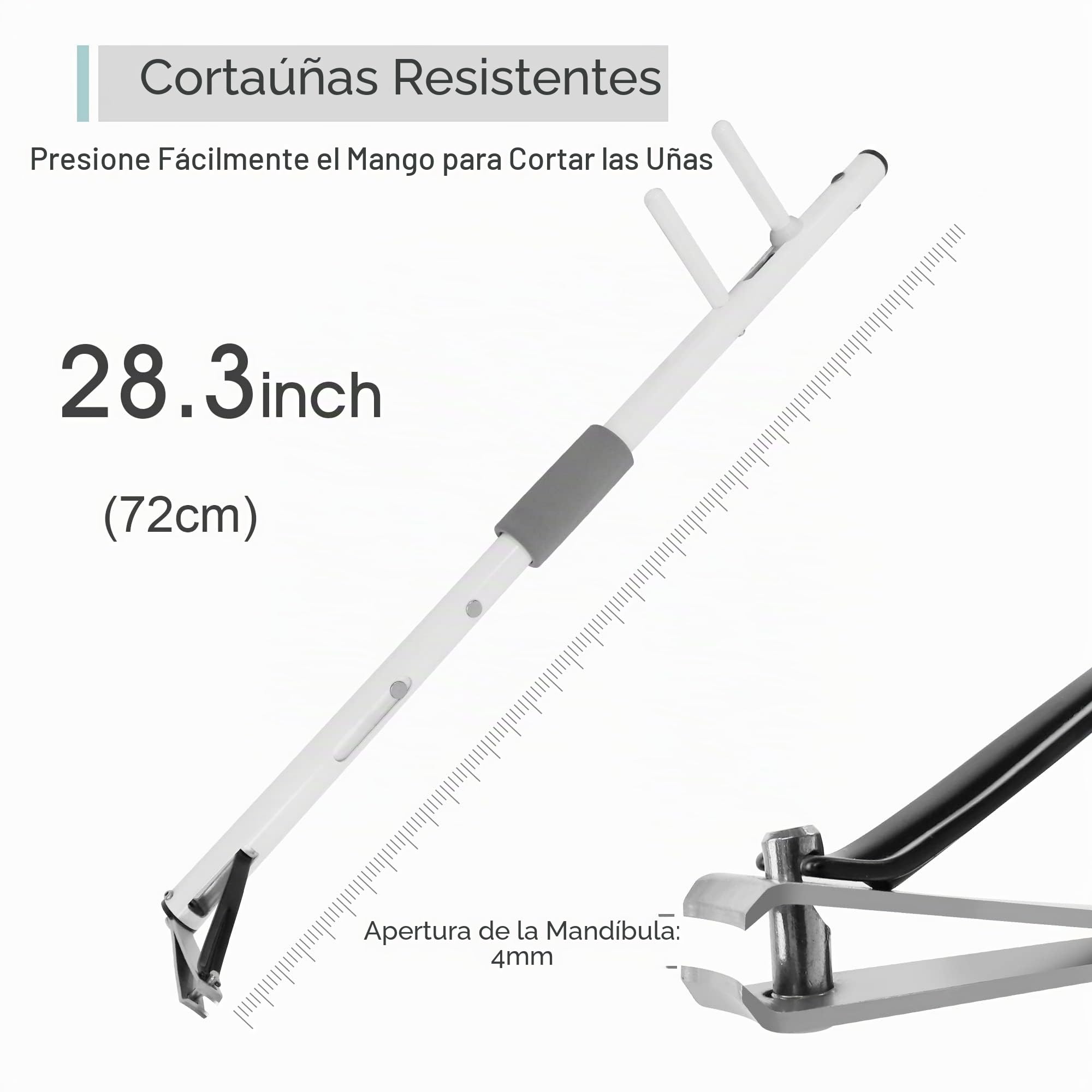 Cortaúñas con mango largo de 4 mm, eje de aluminio, sin necesidad de agacharse, herramienta fácil de alcanzar para uñas de los pies (M-72 cm-28 pulgadas)
