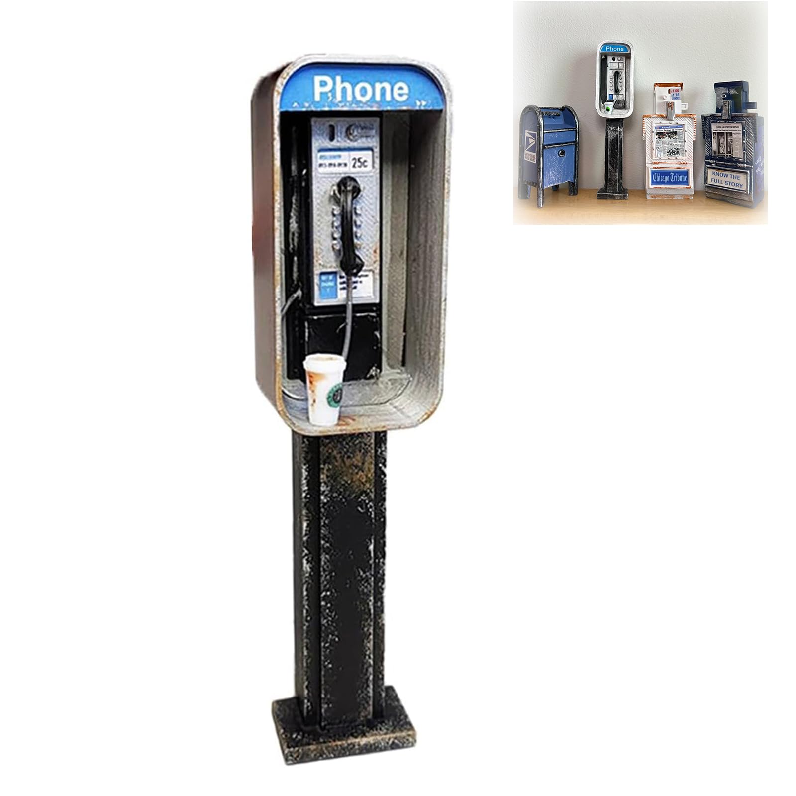 Generic Miniature American Payphone in 1:12 Scale, Mini Vintage Style Phone Booth Mailbox Model Decoration, Suitable for Collection and Scene Building Mini Dollhouse Furniture Accessories (Payphone)