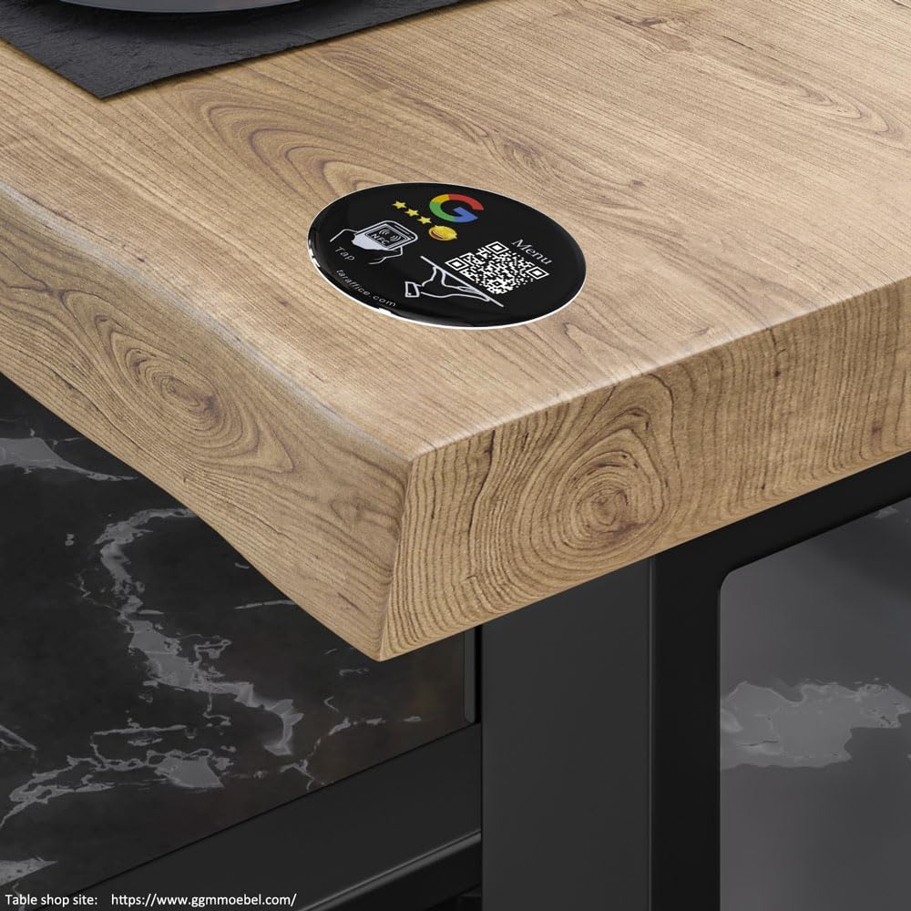 2in1 Hybrid-Restauranttisch-NFC-Platte, QR-Code-Menü + NFC-Epoxidharz Google-Rezension | Kompatibel mit iPhone und Android | Für Restaurants, Bars, Cafés, Fastfood (Schwarz, 20
