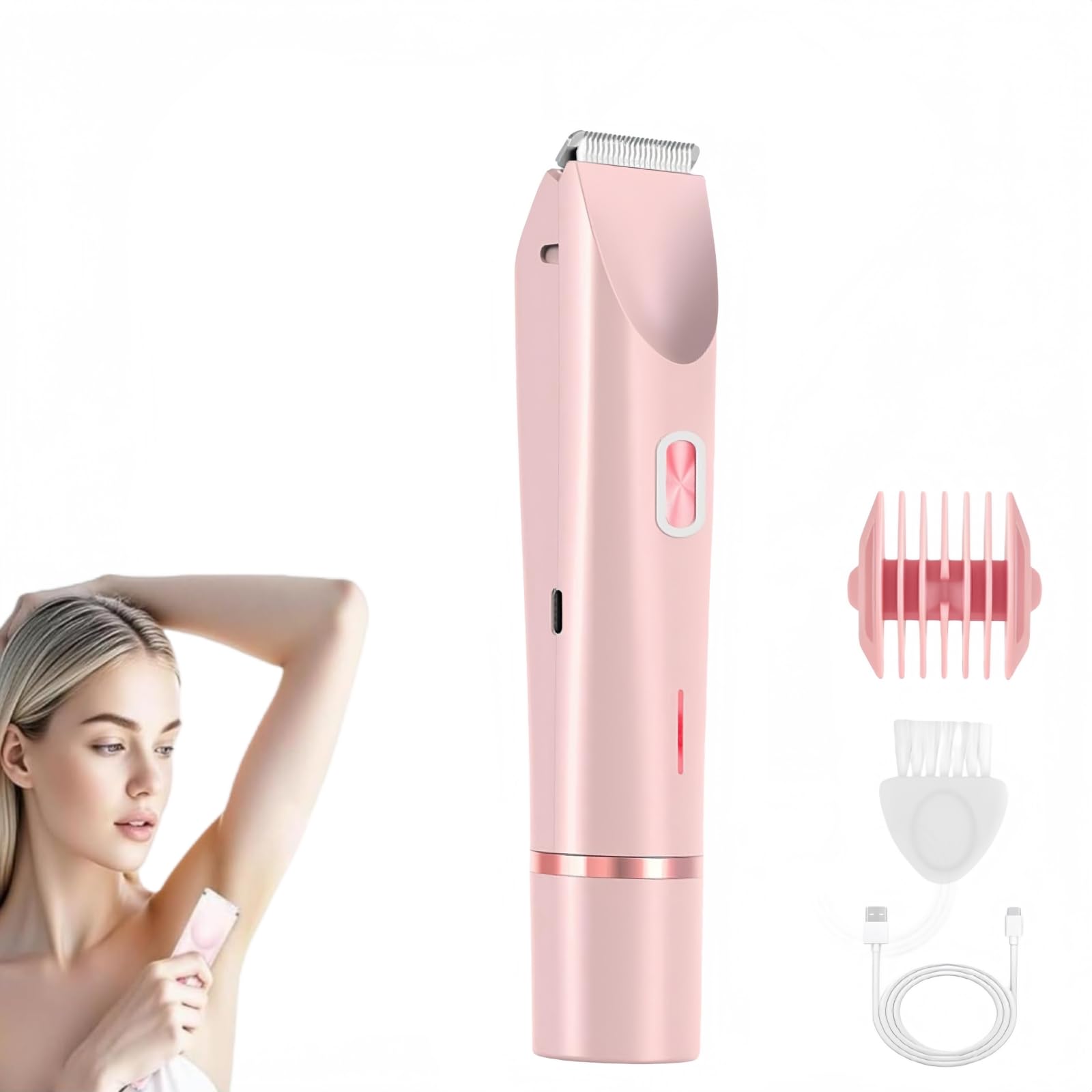 Rasoir Klyne Femme, Tondeuse 2 en 1 Femmes, Rasoir Femmes Electrique Maillot,Zone Sensible, Pour Bikini, Jambes, Aisselles utilisation humide et sèche (Rose)