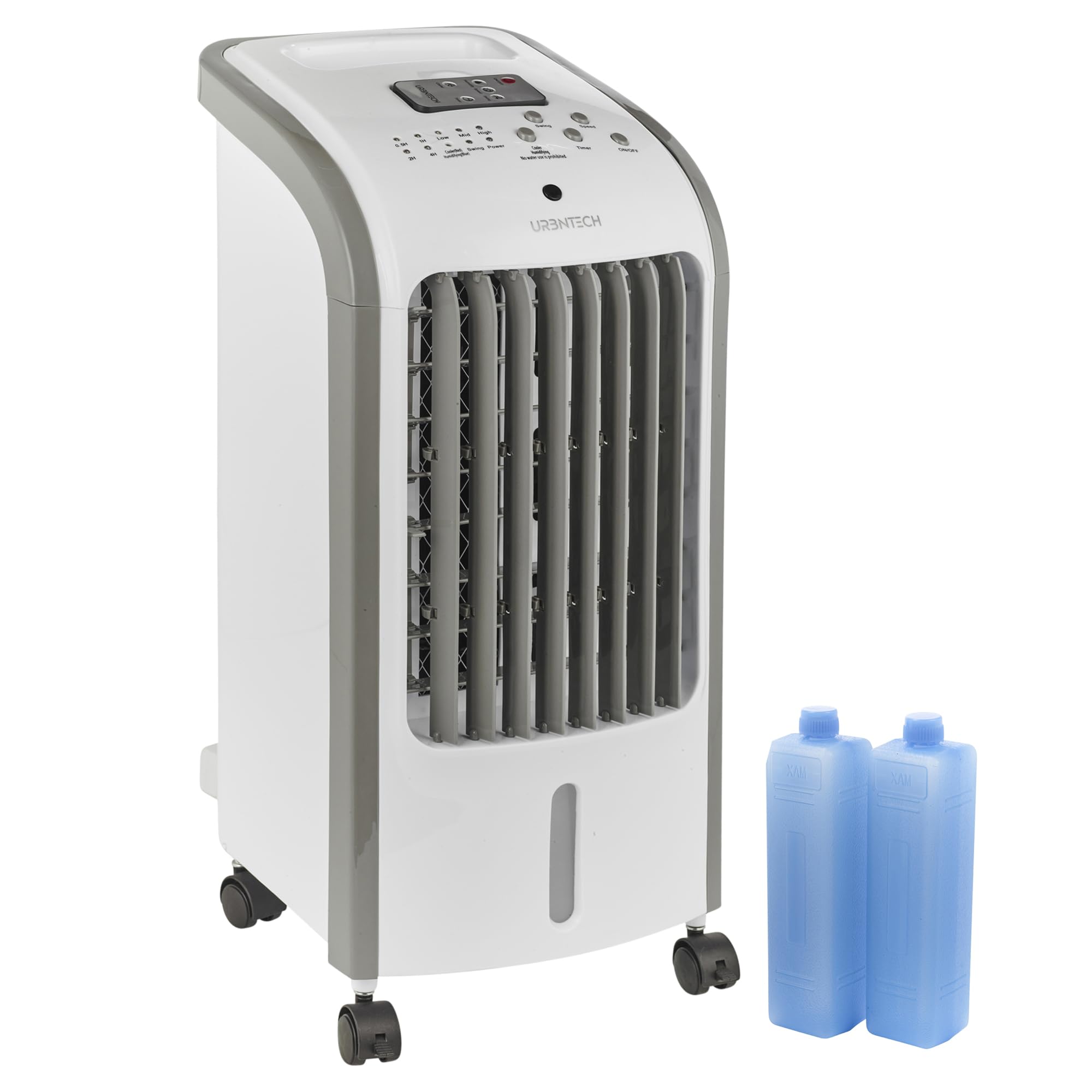 URBNTECH Portable Air Cooler Fan with Remote, 3-in-1 Air Conditioner, Ice Water Cooling, Humidifier, 3 Speed Settings, 4-Hour Timer, Energy-Efficient, Ideal for Home, Office, or Bedroom