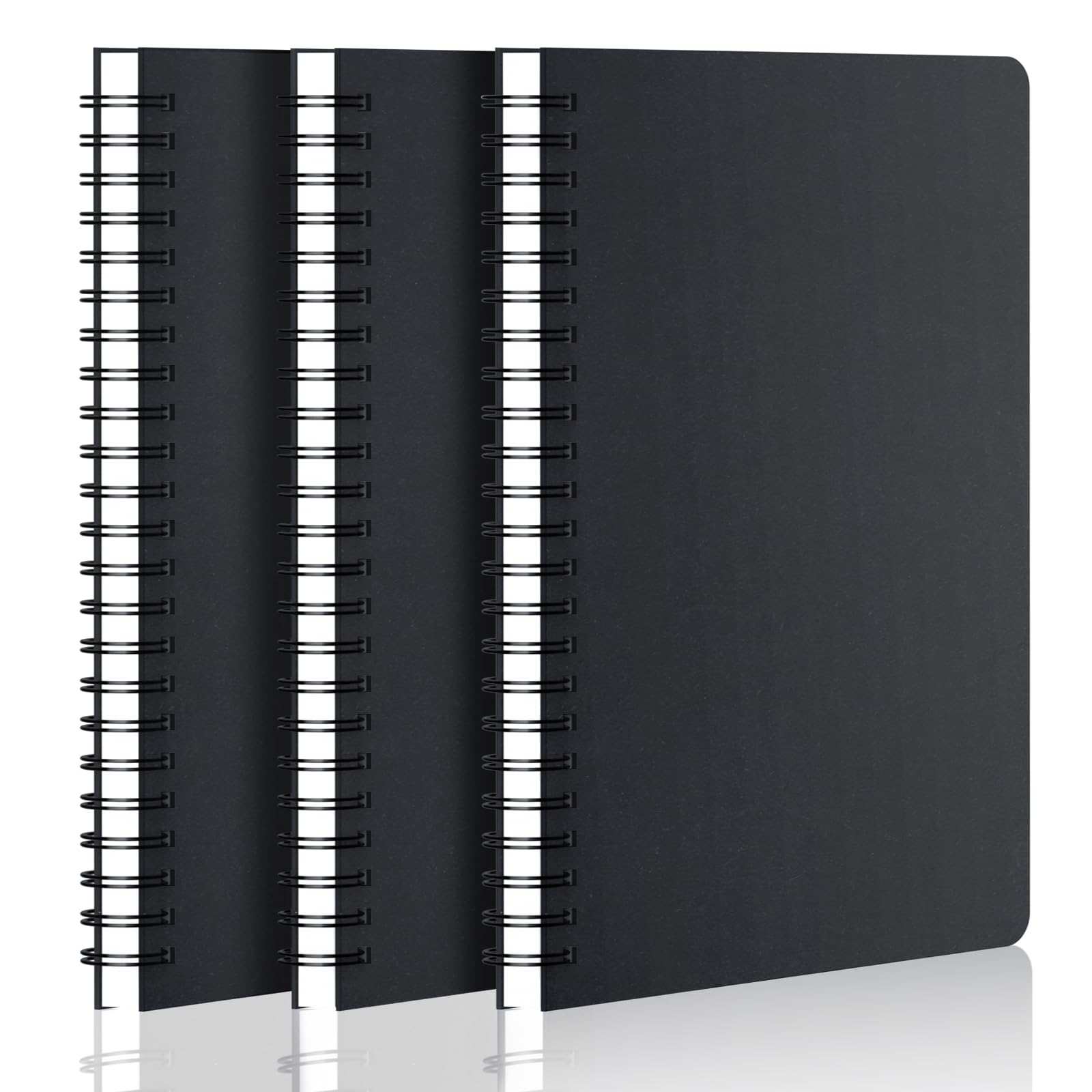 EUSOAR Notebook Spiral College Ruled, 3 Packs A4 11" x 8-1/2" Hardcover Black Journal, 120Pages/ 60Sheets Line Paper Notepad for Note Taking, Large