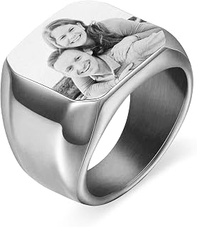 Personalized Photo Ring for Men Custom Picture Ring Engraving Picture Text Biker Rings Gifts for Men Women Memorial Wedding Band Jewelry Size 6-13