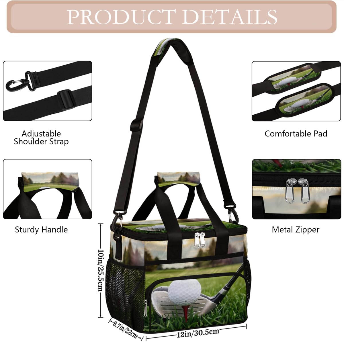Mexpekil Borsa termica per il pranzo, a prova di perdite, riutilizzabile, per sport, golf, picnic, mazza da golf e palline, borsa termica per donne, uomini, lavoro, campeggio, spiaggia, ufficio, 24