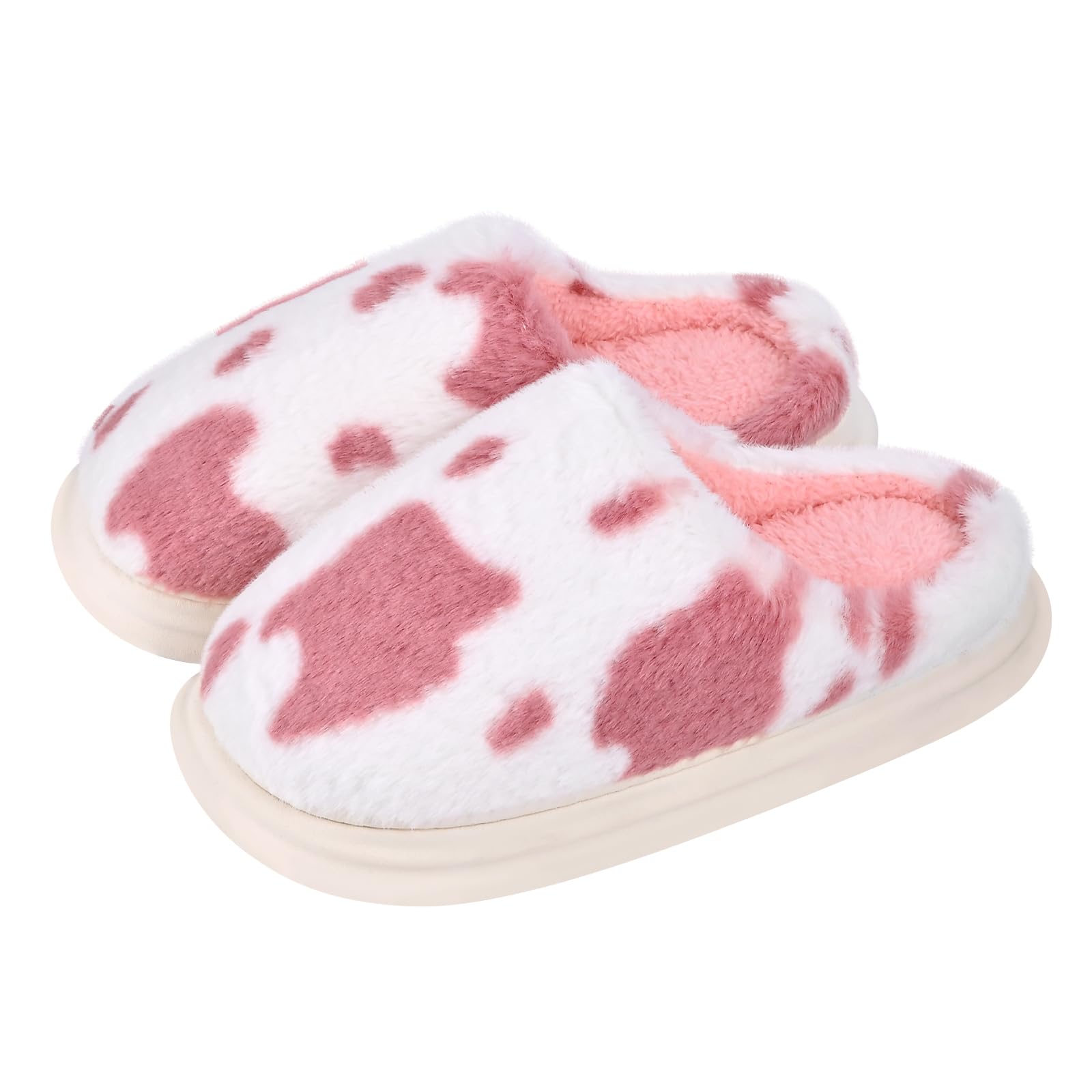 Jieertop Fuzzy Plush Slippers for Women Men, Non-Slip Fluffy Winter House Shoes, Indoor Soft Warm Faux Fur Lining Bedroom Slides