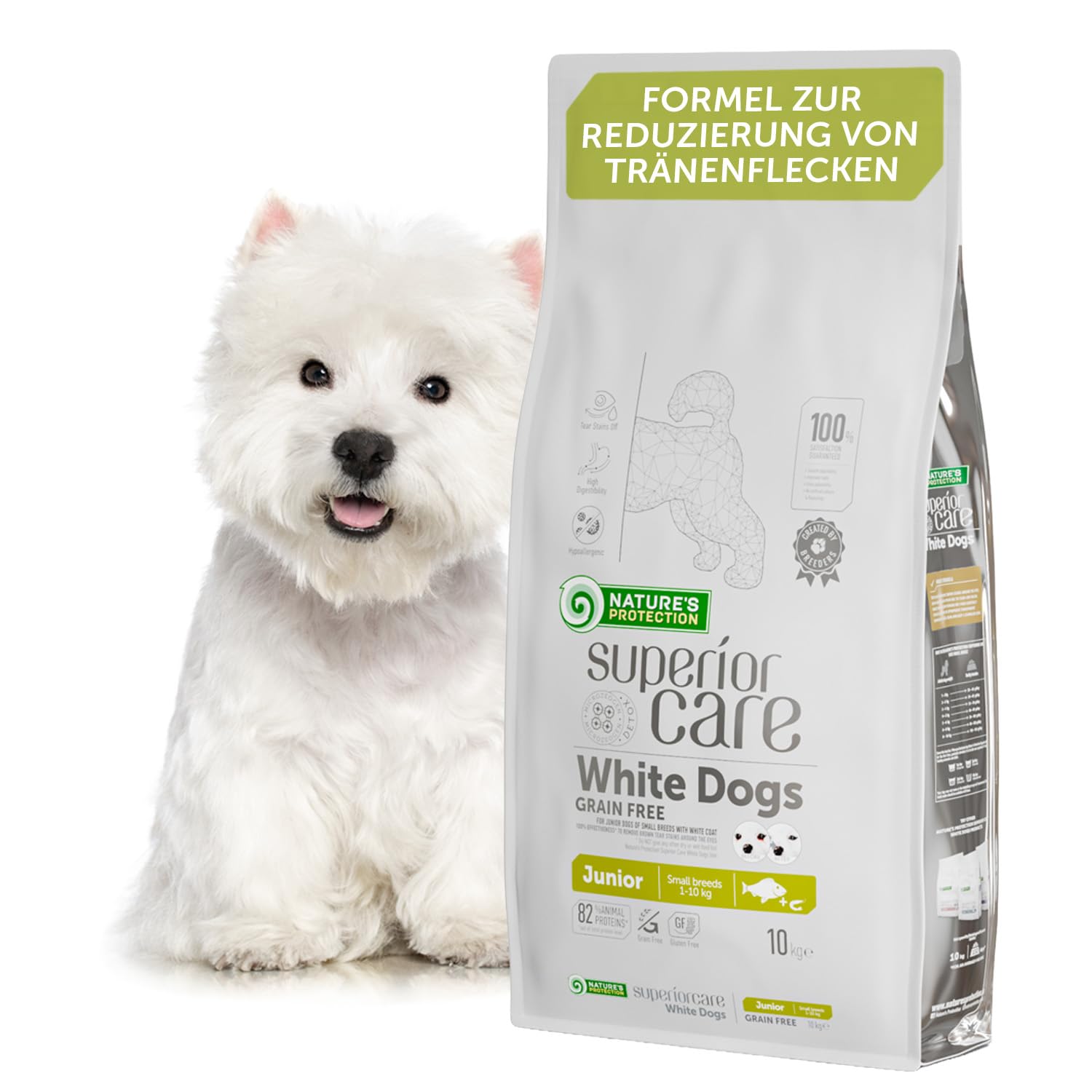 Nature's Protection Superior Care Welpen-Trockenfutter, Weißfisch 10 kg | Gesundes Wachstum & sanfte Verdauung, Getreidefrei, Kleine Kroketten, Junghunde, Weißes & helles Fell, Kleine Rassen