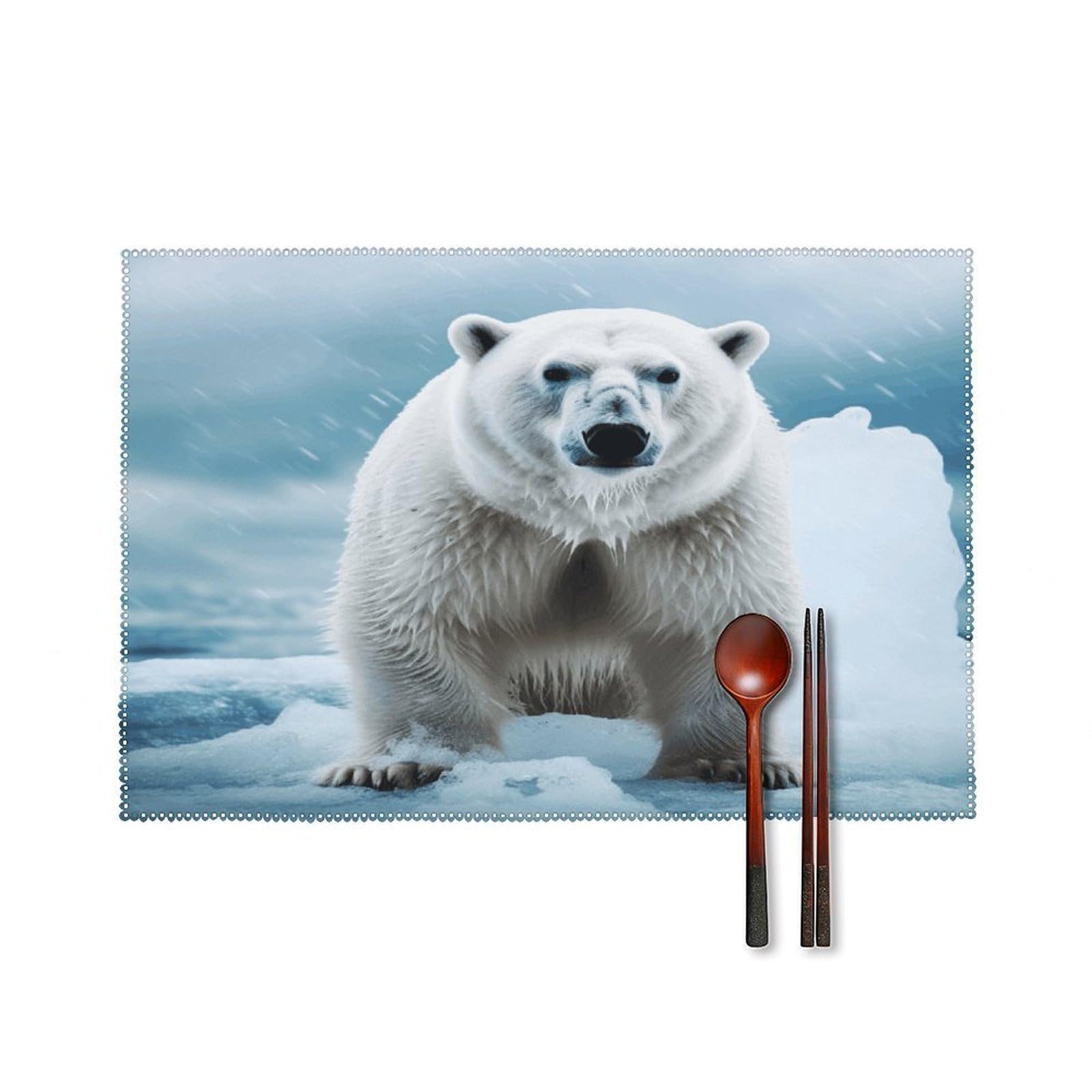 Cool Animal White Polar Bear Placemats Set of 4 Heat Resistant Non-Slip Place Mats for Dining Table Washable Placemat Wipeable Dining Table Mat Canvas Place Mats Dining Table Decor