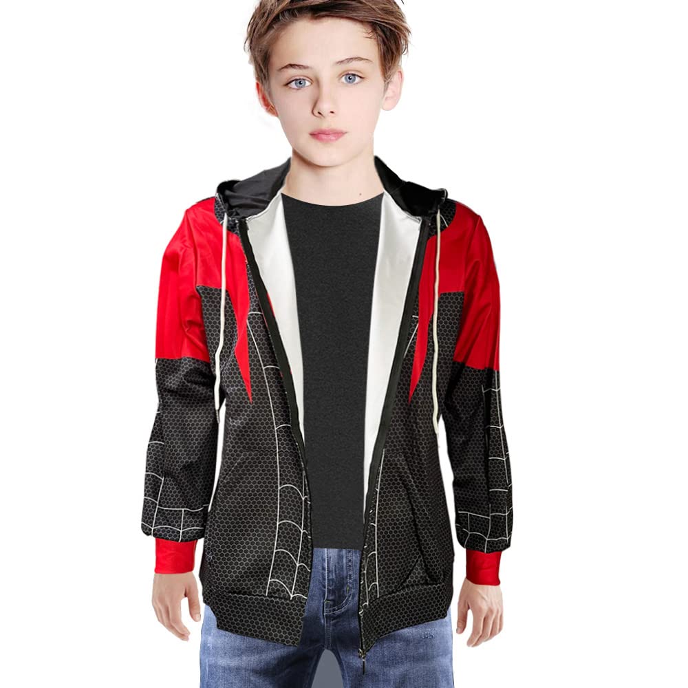 Hoodie Jacket Costume Zip Up Coat Halloween Holiday Black Red(Youth, Medium)