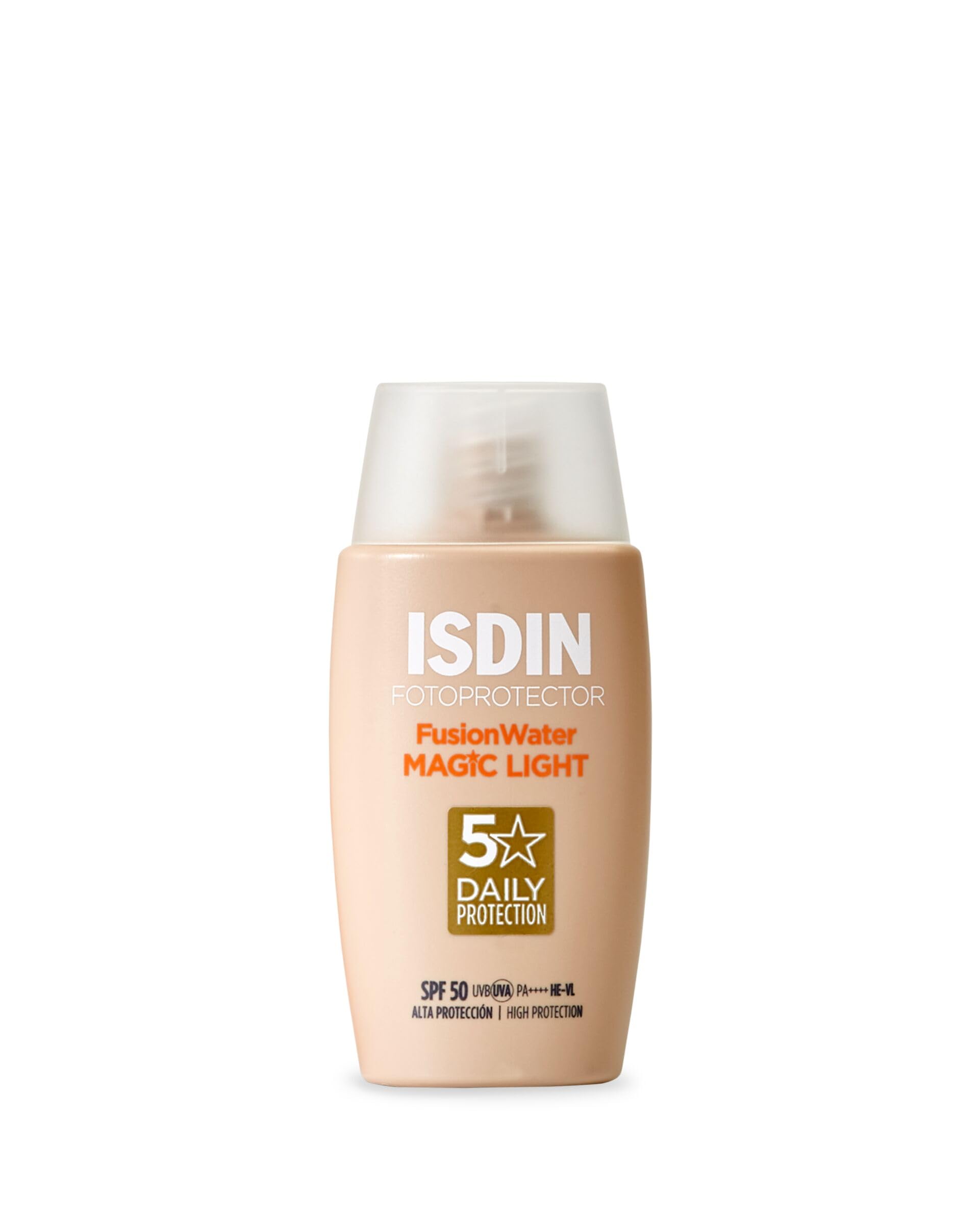 Fotoprotector ISDIN Fusion Water Color Light SPF 50, Protector Solar Facial con Color, Ligero e Hidratante, Cobertura Natural, Efecto Buena Cara, Disimula Imperfecciones, 50 ml