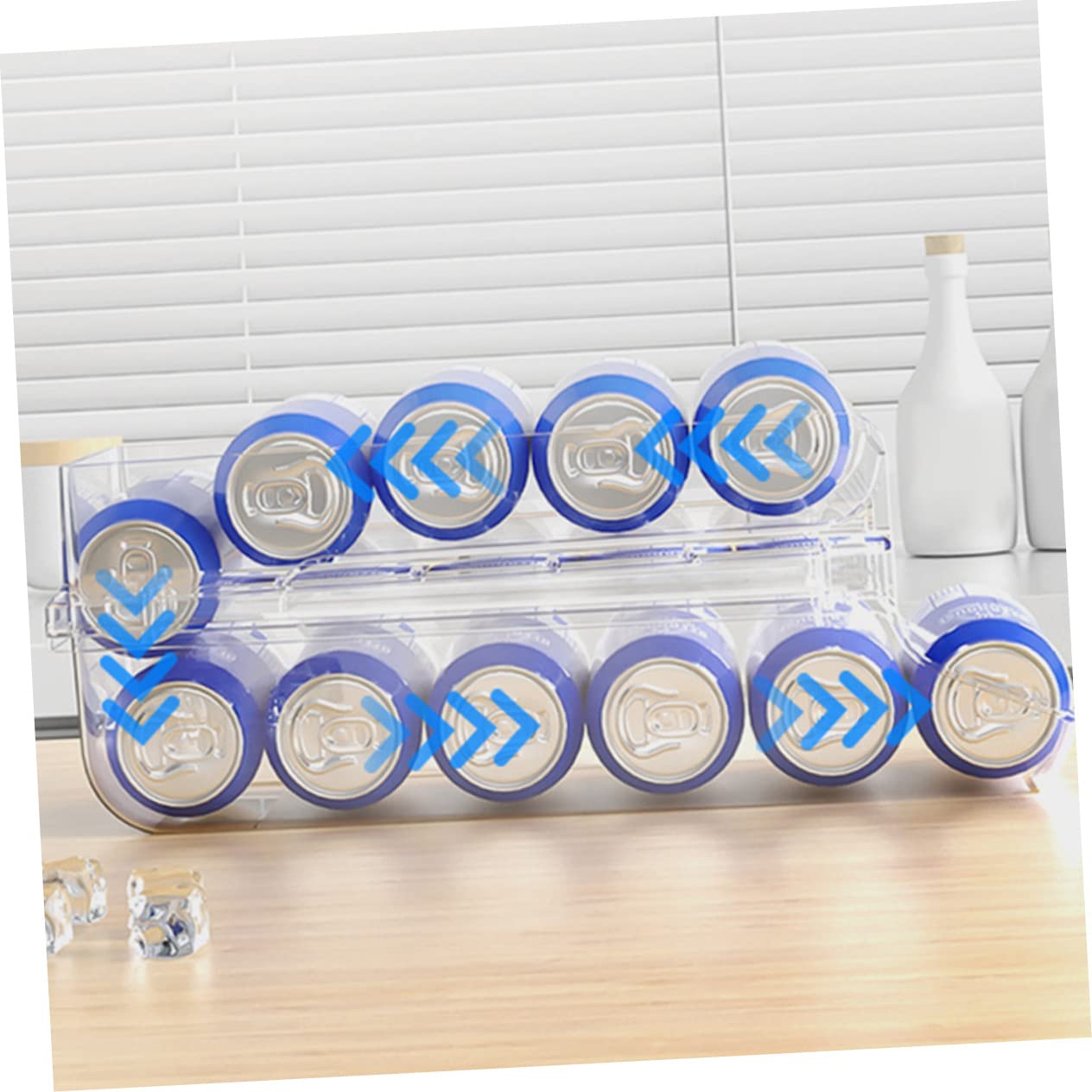 LIFKOME Dispensador de Latas para Refrigerador de Doble Capa, Plástico | Organizador de Bebidas Rodado Automático, Apto para Apartamento y Dormitorio, Caja Transparente