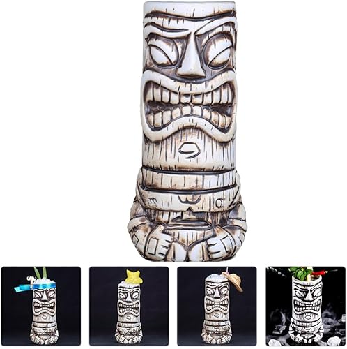 Miniatura 8 de NUOBESTY Taza de café de cerámica Tiki de 17.9 fl oz, tazas de cóctel, tazas de cerámica hawaiana para fiesta, vasos tropicales para boda,