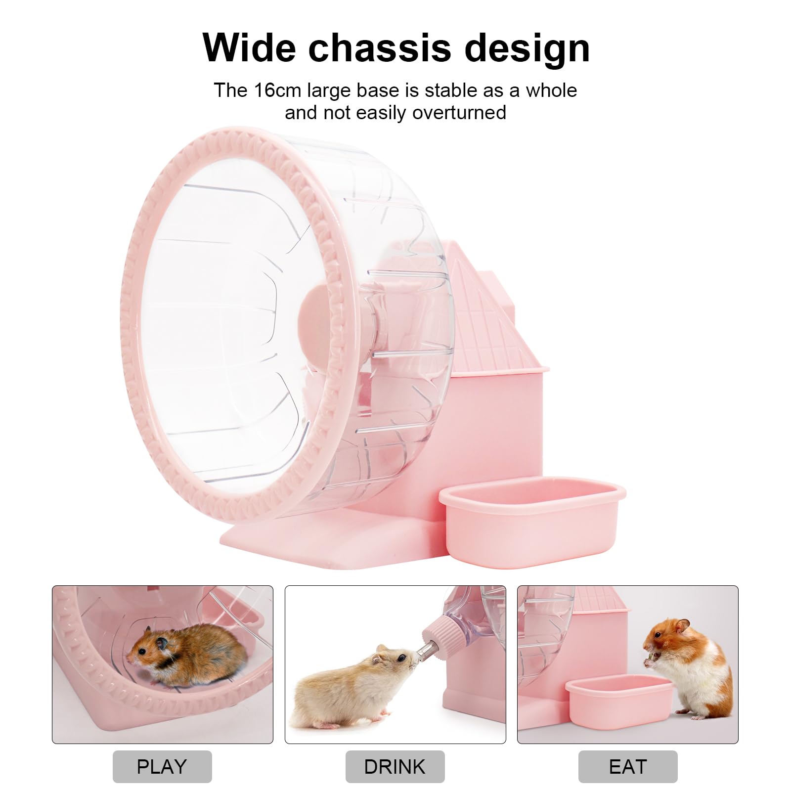 Ruota per criceti, ruota silenziosa 4 in 1 per esercizi con borraccia da 170 ml per criceti, ciotole per criceti, nascondiglio per criceti, gerbilli, ratti, topi, nani