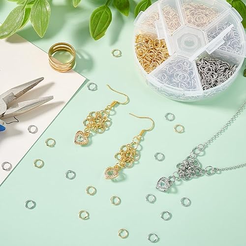 Miniatura 5 de PH PandaHall Alrededor de 1200 anillos de salto abiertos de acero inoxidable 304 de diámetro de 0.236 in, calibre 21, 2 colores para hallazgos de 2