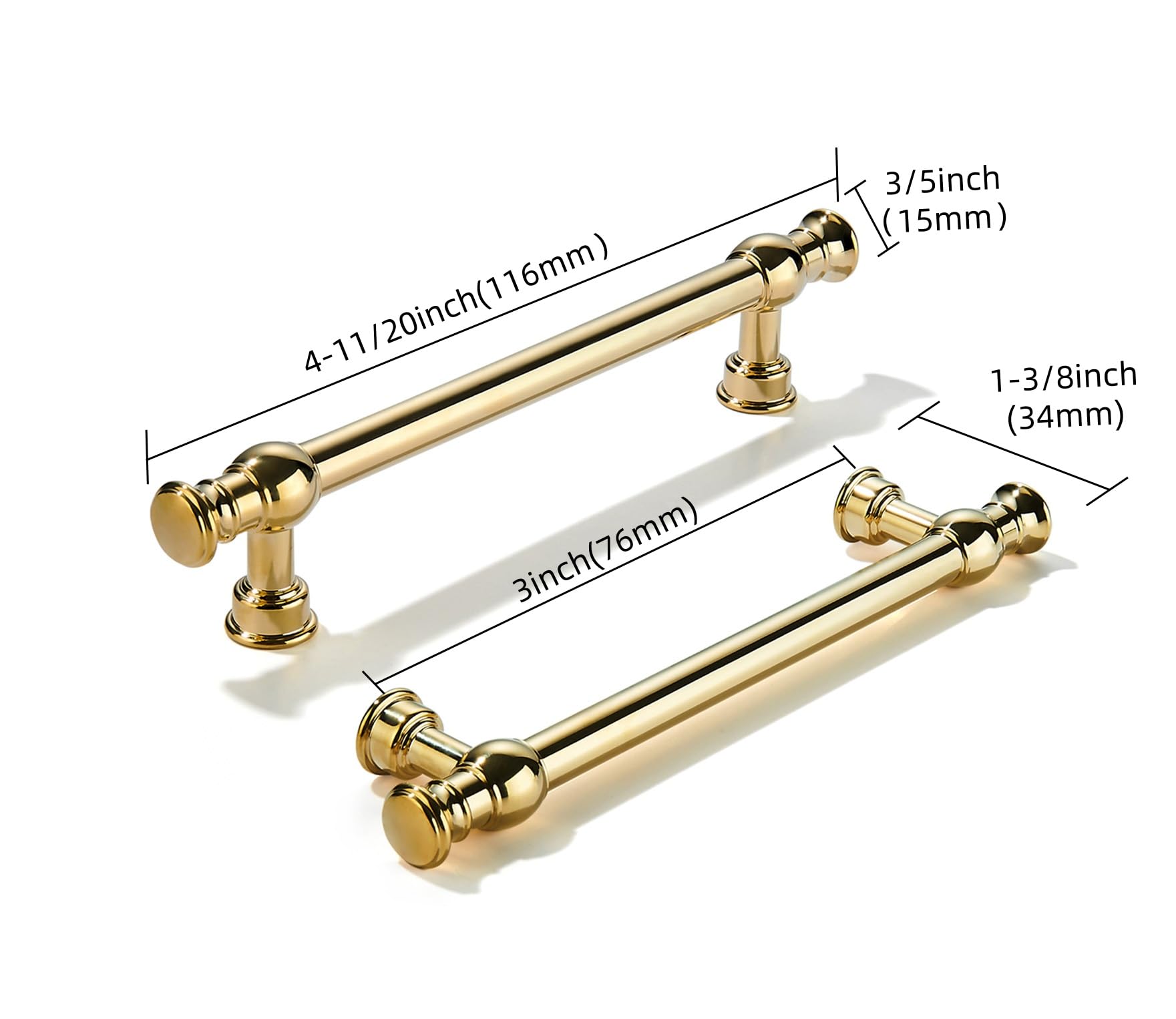 KHTUMEWARE-SBBINLI Unlacquered Brass Cabinet Pulls CTC 3 in (76 mm) in Unlacquered Brass — KHTUMEWARE