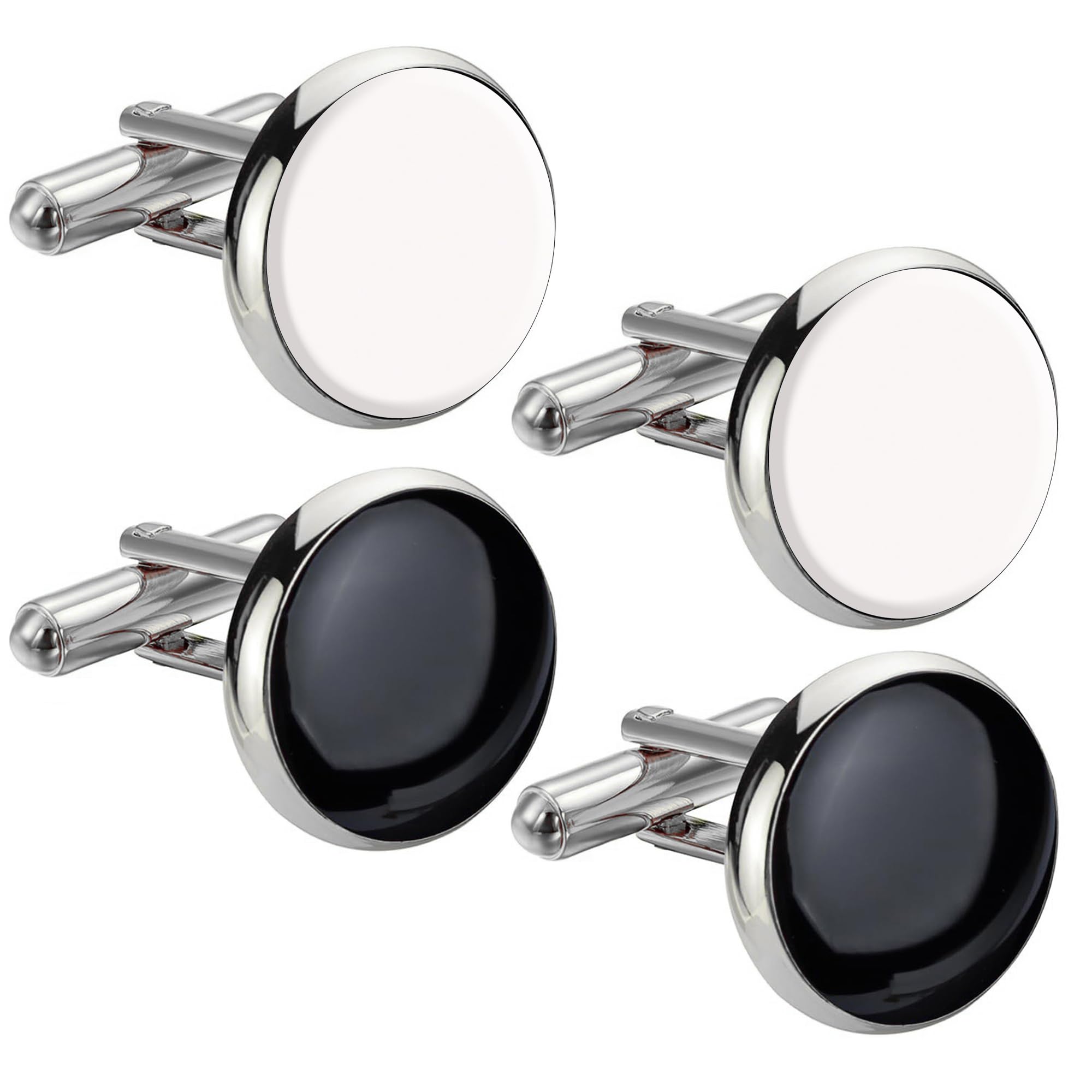 VAMA FASHIONS Silver Plated Black & White Combo Cufflinks Formal Wedding Shirt Blazer Suit Cuff Links For Men (B0DCJD7R13) Amazon Price History, Amazon Price Tracker