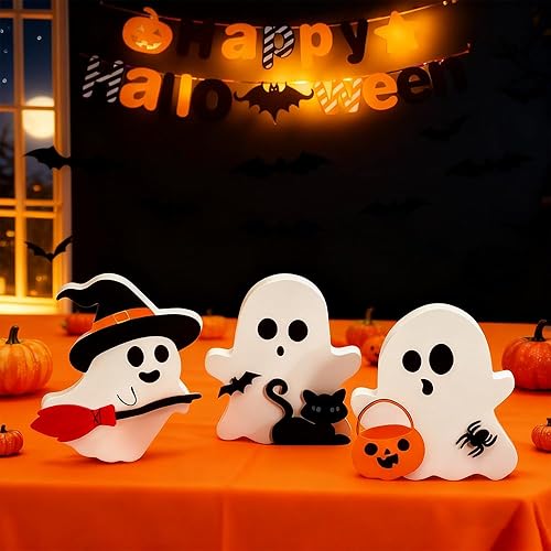 Miniatura 6 de 40 decoraciones de Halloween para interiores, con 3 piezas de decoración de fantasmas de Halloween, 36 piezas de decoración de pared de murciélagos