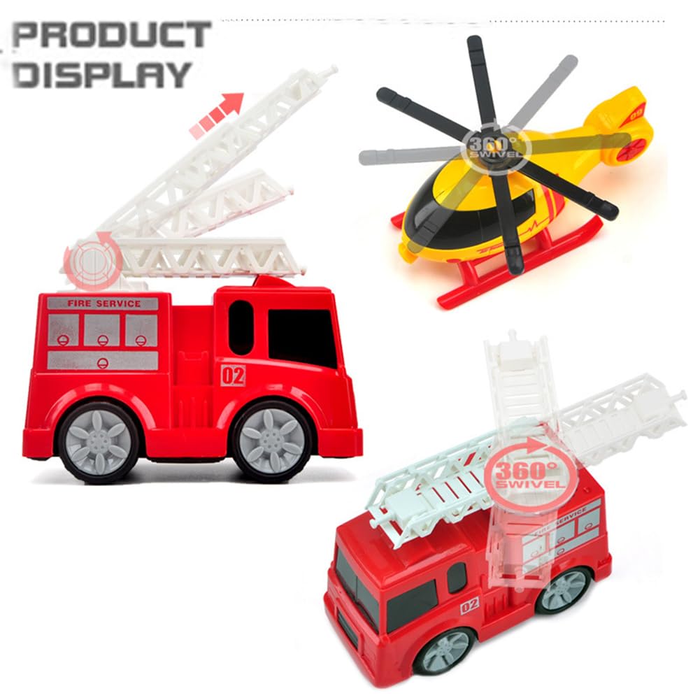 Set di 5 Giocattoli auto Della Polizia, Ambulanza, Camion della Spazzatura, Camion dei Pompieri, Elicottero, Macchinina per Bambini, Veicolo da Città