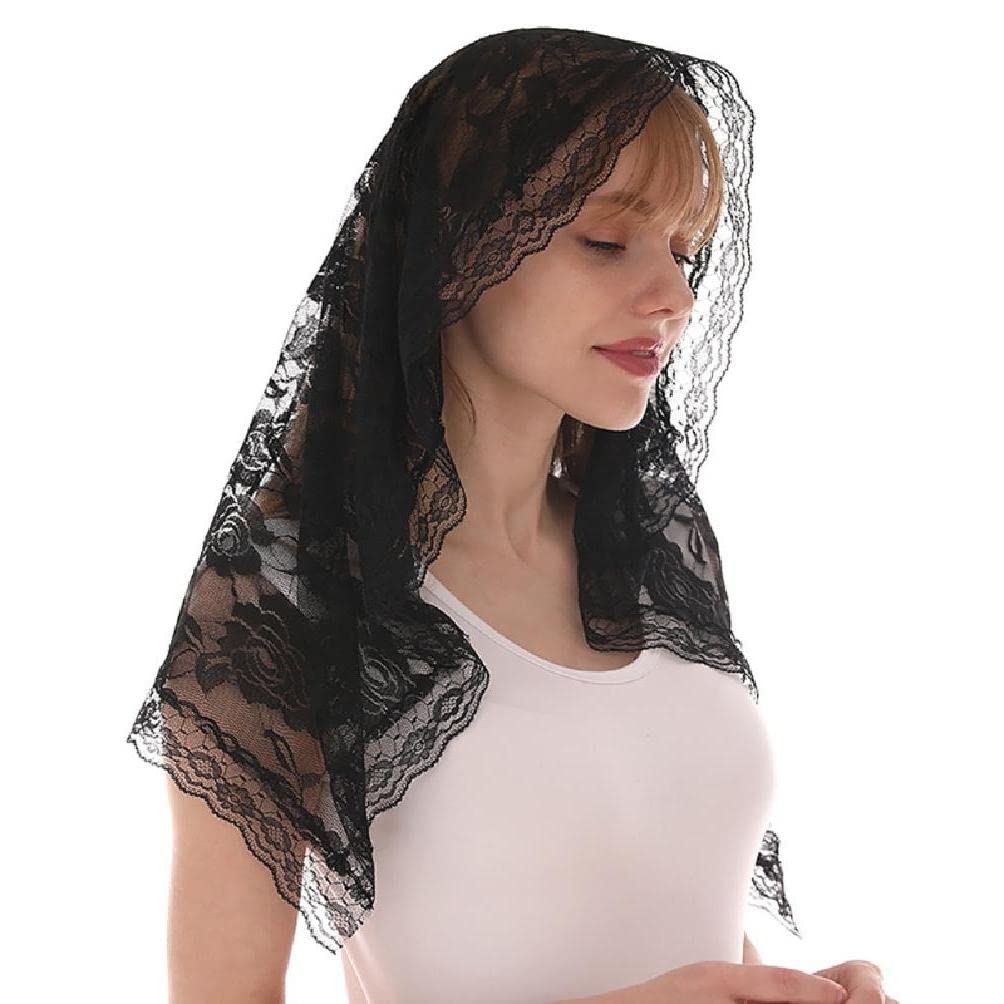 Velo Mantilla In Pizzo Morbido Rosa - Stile Spagnolo Con Fermaglio, 93x50 Cm - Per Matrimonio, Festa O Cerimonia - 2