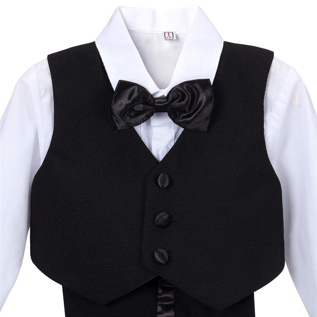Lito Angels Smoking Costumes et Vestons Bebe Enfant Garcon, Ensemble 5 Pièces Costard (Blazer, Gilet, Chemise, Noeud Papillon et Pantalon), Noir/Ivoire/Blanche