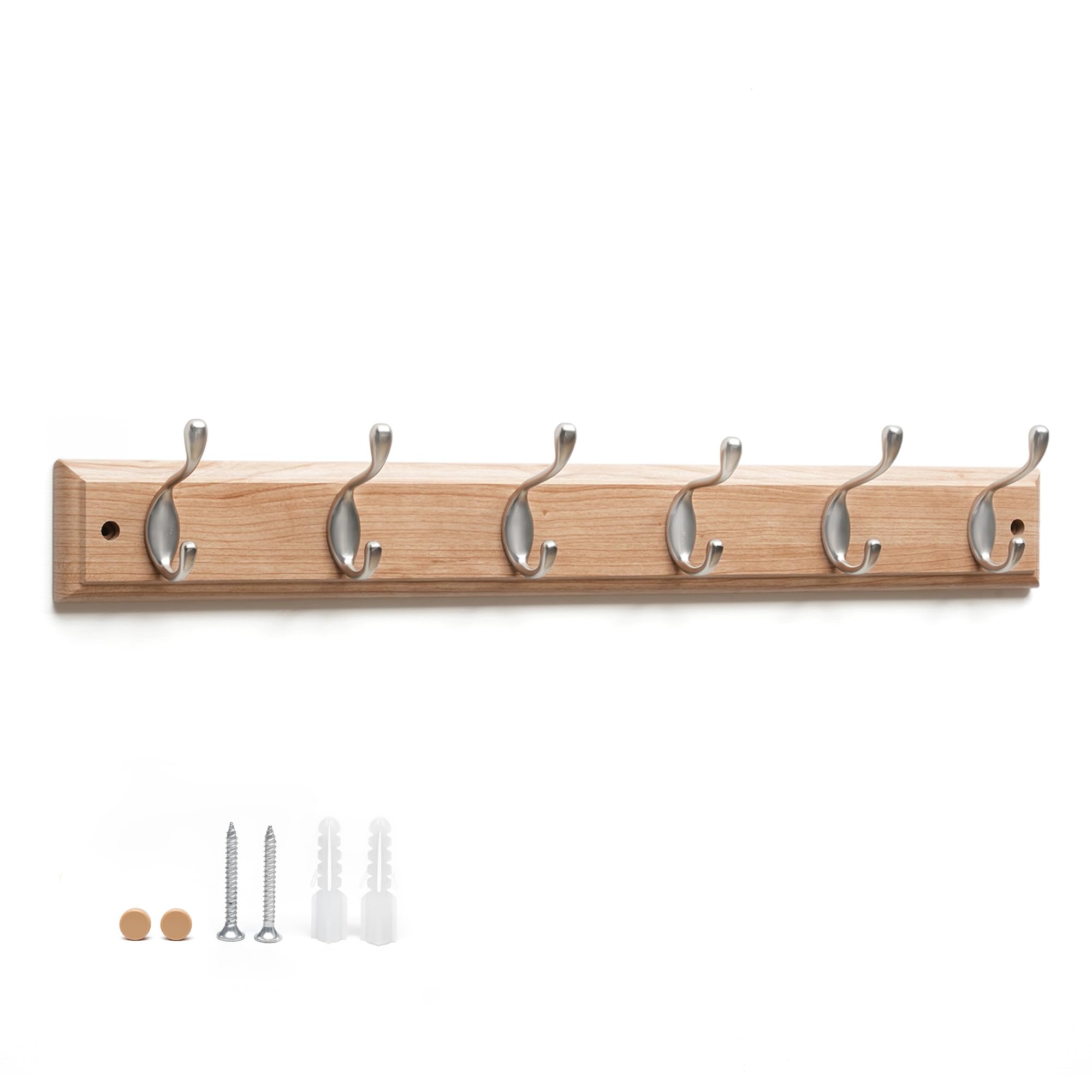 Flatro Coat Hooks Wall-Mounted (Fixings Included) MDF with a Bamboo Finish Coat Rack with 6 Zinc Alloy Hooks to Hang Hats, Jackets, Bags, Keys, Towels | Best for Home Entrances, Bedrooms, Bathrooms โ image 1