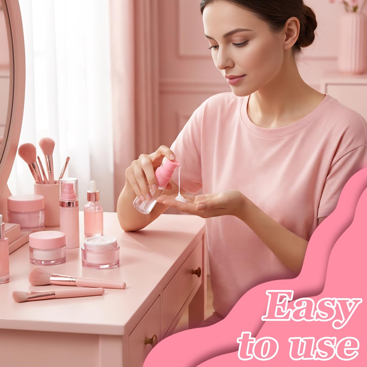 VASANA 12 flaconi vuoti portatili da 10 ml, ricaricabili, in plastica trasparente, con pompa a pressione rosa, per cosmetici e creme per il viso, emulsioni, campioni, contenitori per imballaggio