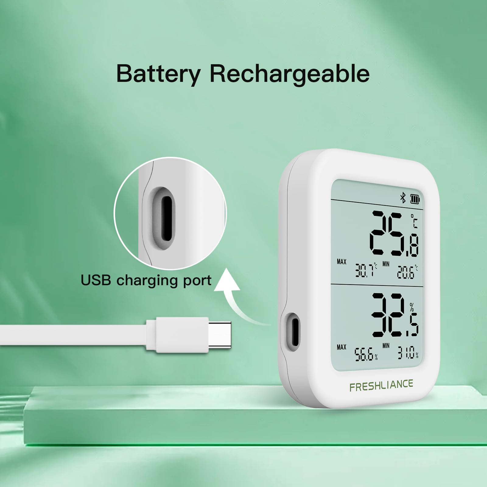 Freshliance Bluetooth Registrador de datos de temperatura y humedad con 2 sondas externas, termómetro digital para refrigerador, higrómetro, alarma de análisis de grabación remota de datos por Smart