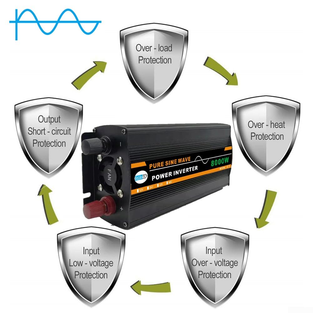 Inverter di potenza a onda sinusoidale pura da 8000 W, CC 12 V o 24 V a CA 220 V, per pannello solare, per casa, attività all'aperto, camper o campeggio (24 V 220 V)