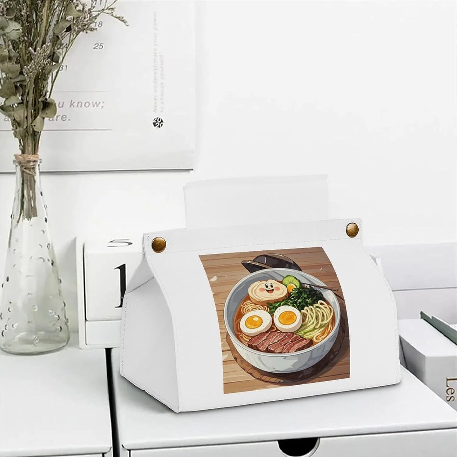 Decorative PU Tissue Paper Holder Japanese Ramen Printed Tissue Box Cover Napkin Tissues Organizer Home Decor for Bathroom Night Stands Desk Car Dining Table image 5