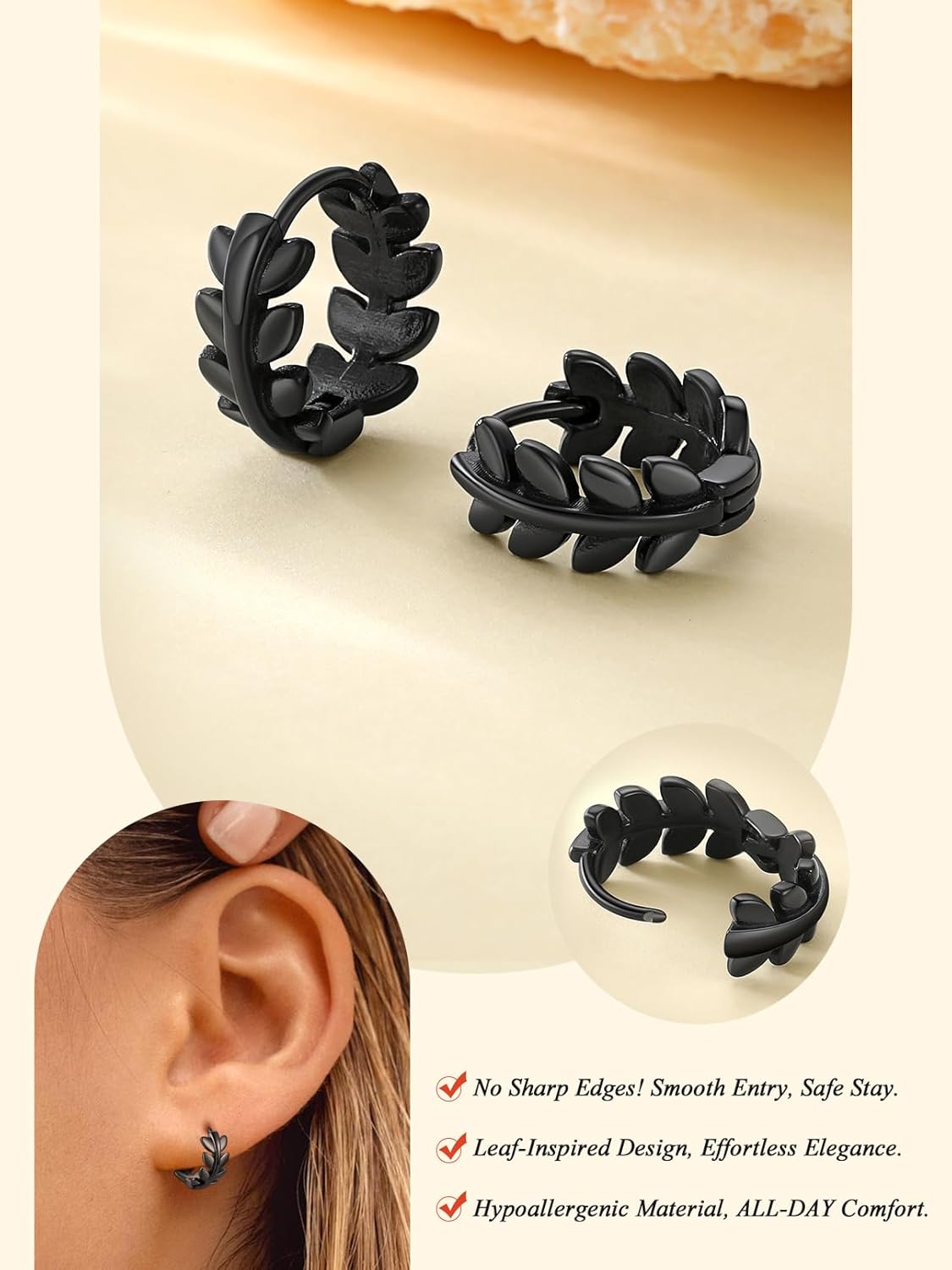 FaithHeart Leaf Huggie Hoop Earrings for Women, Sterling Silver/Stainless Steel Lightweight Hoop Earrings Hypoallergenic Small Huggie Hoops Jewelry Gifts - Image 8