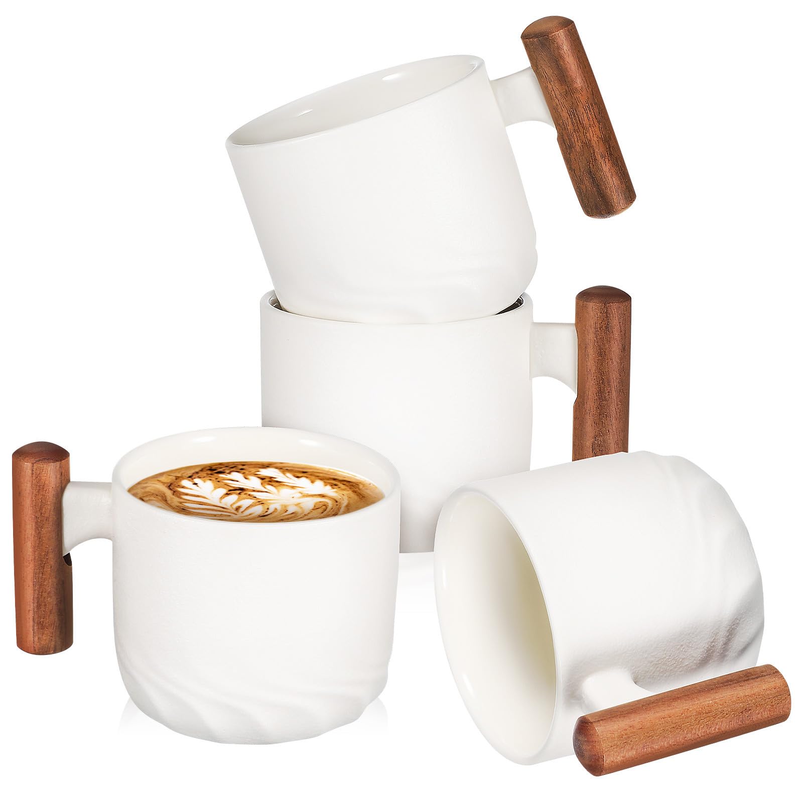 Tasses espresso porcelaine au design élégant avec poignée en bois naturel