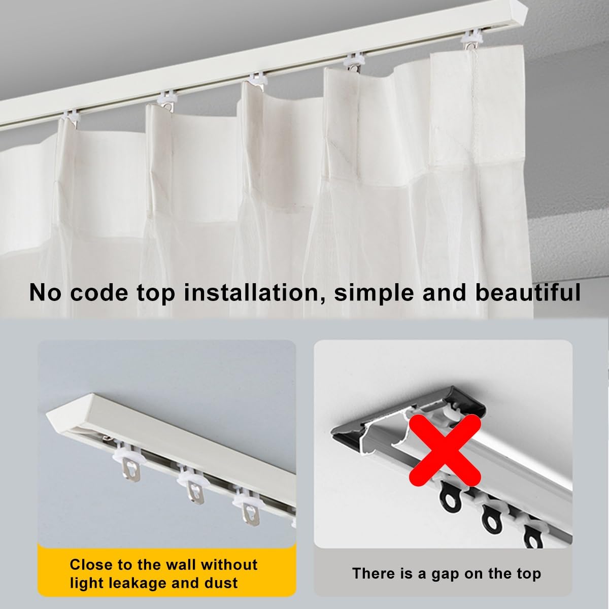 Système de rails de rideaux coulissants en aluminium réglable de 230 cm, idéal pour la séparation de fenêtre et de pièce Blanc