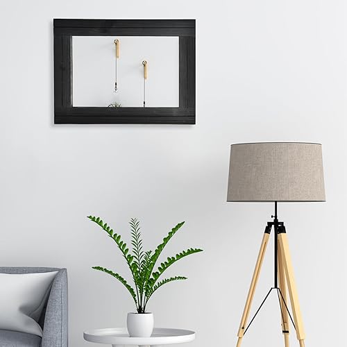 Miniatura 2 de Espejo decorativo de pared de 12 x 16 pulgadas, espejo rectangular con marco de madera rústica con cuerda para colgar para entrada, dormitorio, baño