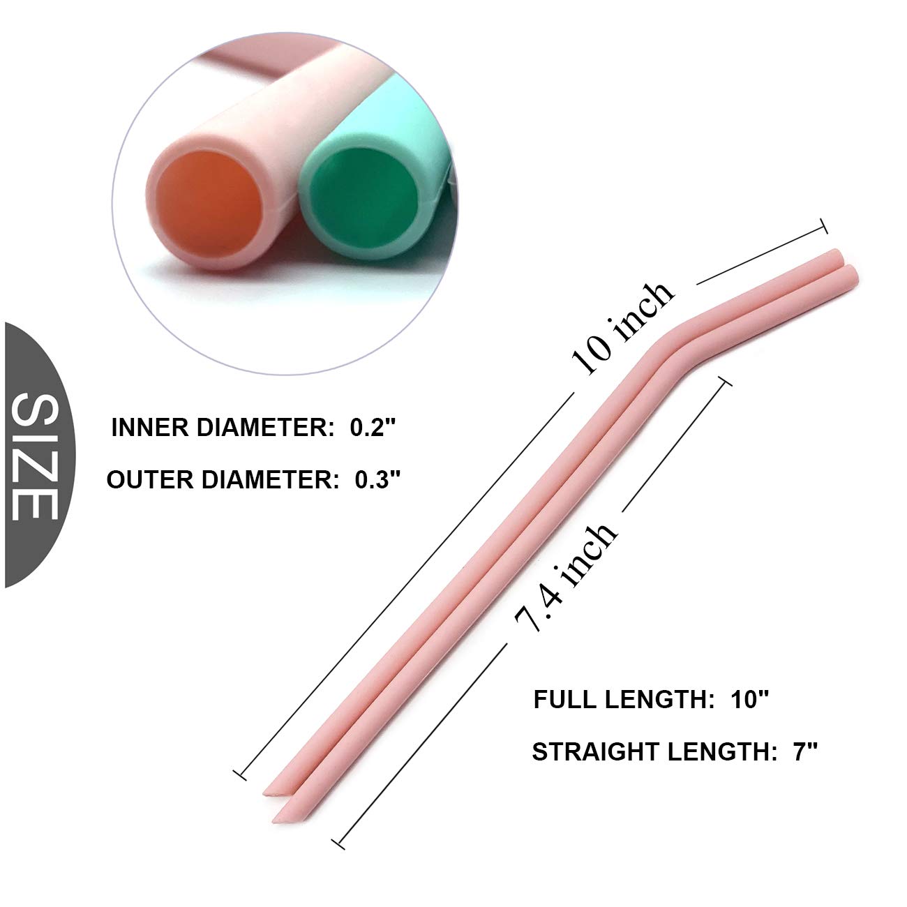 Senneny Set mit 6 Silikon-Trinkhalmen für 850 ml und 570 ml, wiederverwendbare Silikon-Trinkhalme, BPA-frei, extra lang, mit Reinigungsbürsten, 6 gebogene (6 mm Durchmesser)
