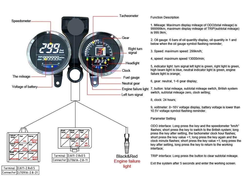 Compteur vitesse moto Panneau numérique de moto pour GN 125, tableau bord, compteur kilométrique, accessoires 8-16 V
