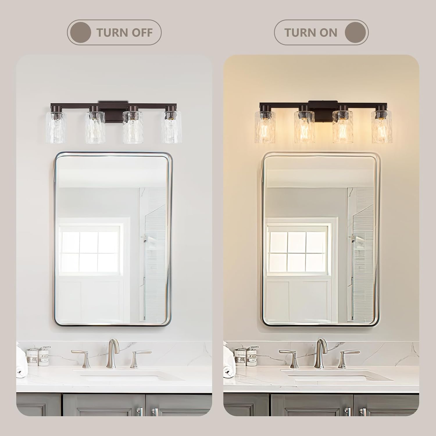 4-Light Bathroom Light Fixtures Modern Oil Rubbed Bronze Vanity Lights with Water Ripple Glass Wall Sconces Over Mirror for Bathroom, Powder Room, Living Room